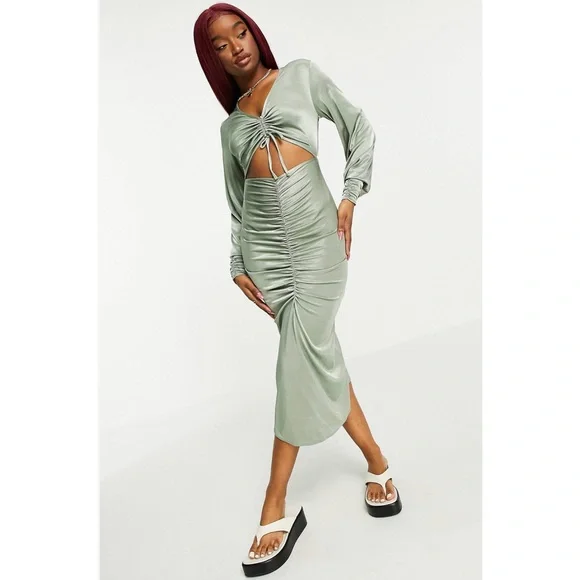 ASOS | Dresses | Asos Design Two Piece Ruched Satin Midi Dress In Sage Green  | Poshmark